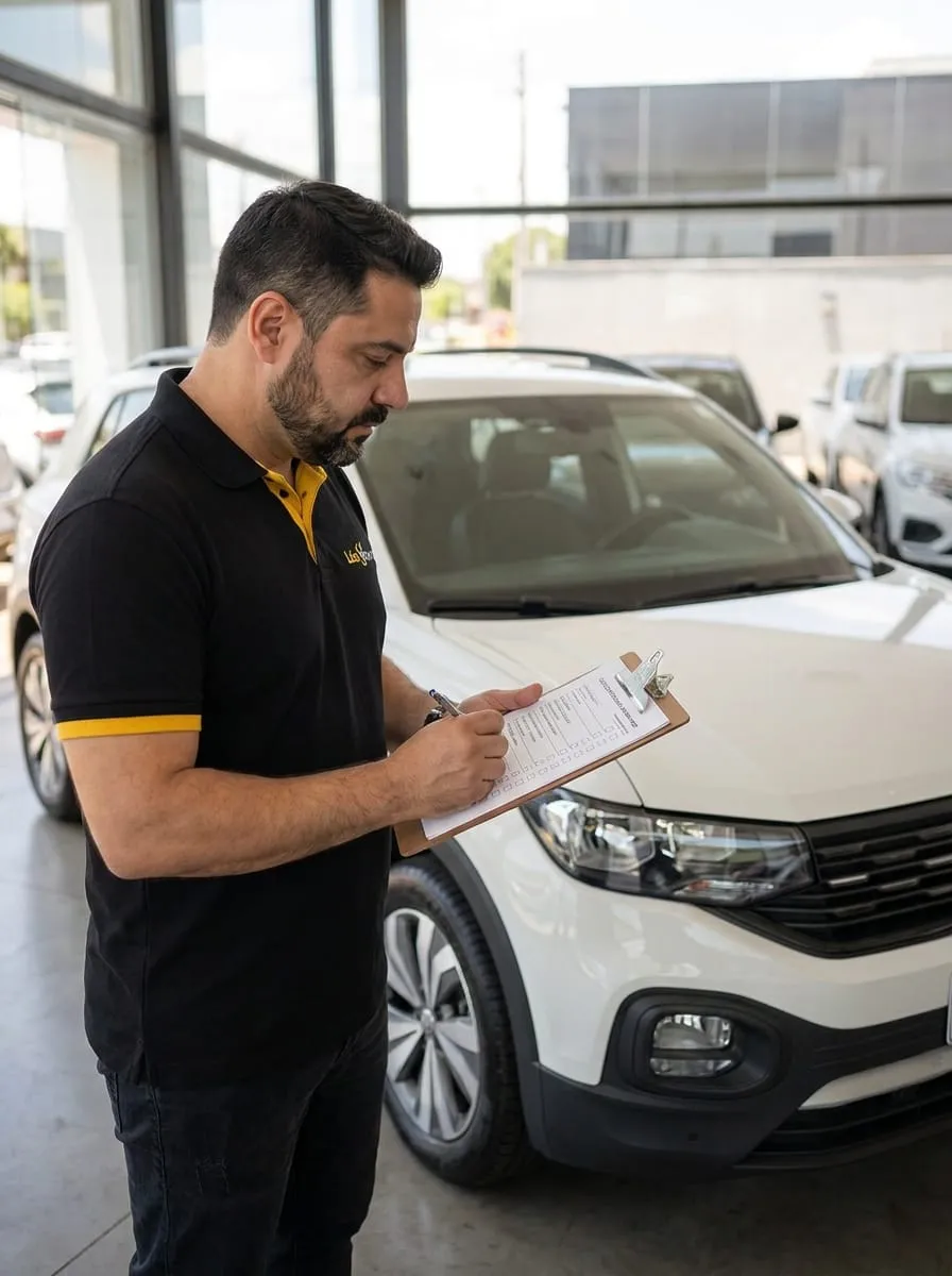 Material original da Léo Vistorias: registro da inspeção junto ao carro